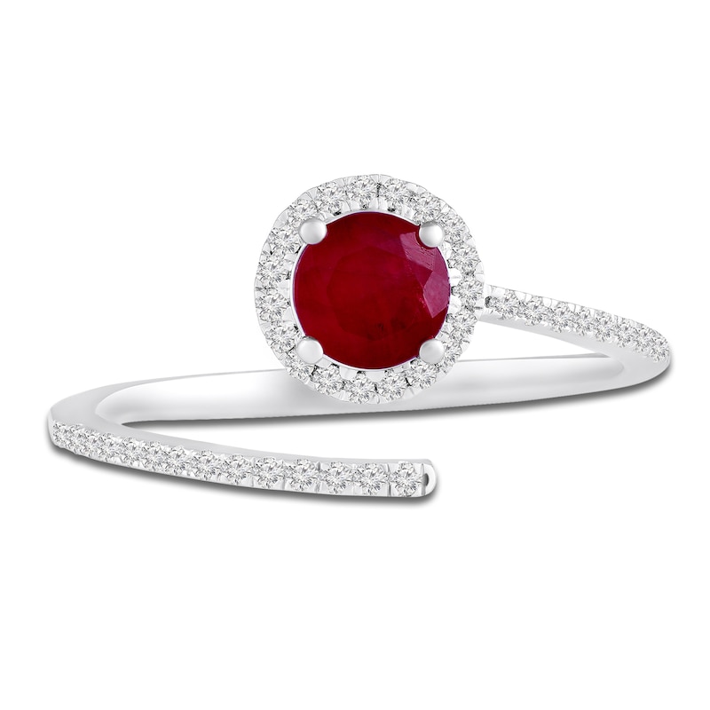 Main Image 3 of Natural Ruby & Diamond Halo Deconstructed Ring 1/6 ct tw 10K White Gold