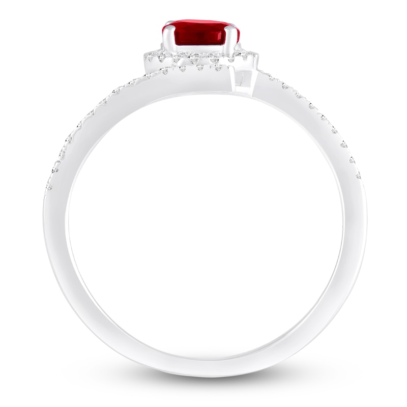 Main Image 4 of Natural Ruby & Diamond Halo Deconstructed Ring 1/6 ct tw 10K White Gold