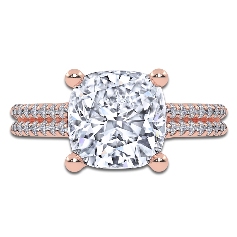 Main Image 3 of Cushion-Cut Lab-Grown Diamond Engagement Ring 3-1/4 ct tw 14K Rose Gold