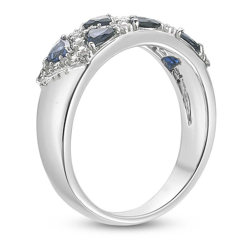 Main Image 3 of Trillion-Cut Blue Lab-Created Sapphire & White Lab-Created Sapphire Ring Sterling Silver