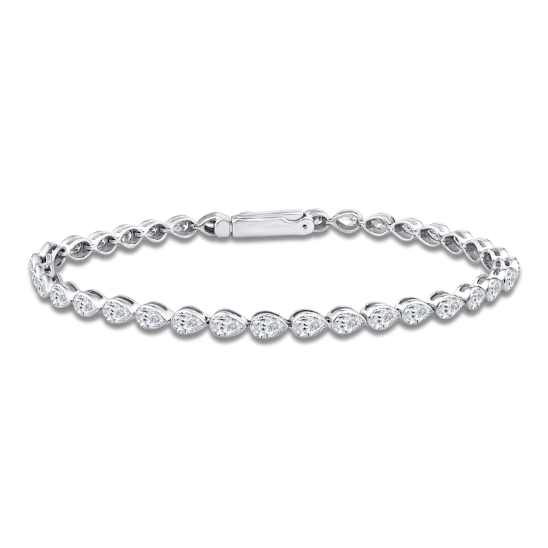 Main Image 1 of Pear-Shaped Lab-Grown Diamond Bezel-Set Tennis Bracelet 4 ct tw 14K White Gold 7"