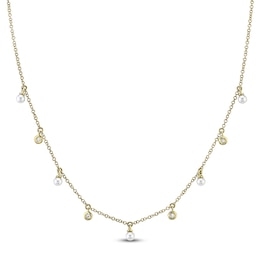 Shy Creation Cultured Pearl & Diamond Accent Dangle Station Necklace 14K Yellow Gold 18"
