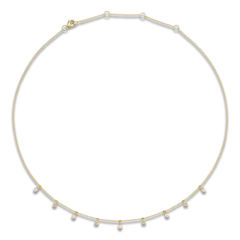 Main Image 2 of Shy Creation Cultured Pearl & Diamond Accent Dangle Station Necklace 14K Yellow Gold 18"