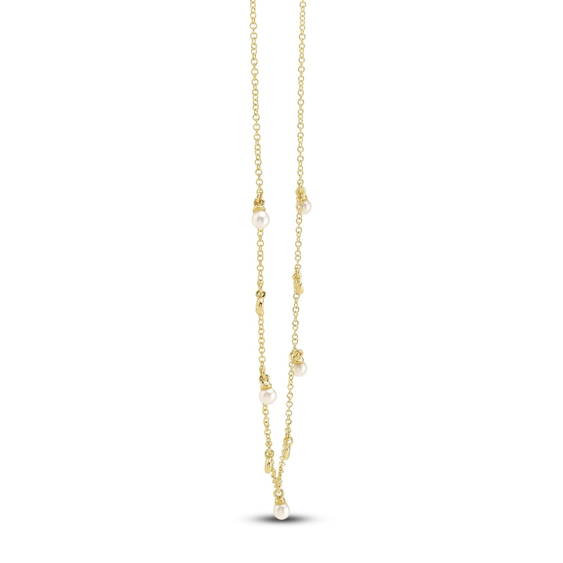 Main Image 3 of Shy Creation Cultured Pearl & Diamond Accent Dangle Station Necklace 14K Yellow Gold 18"