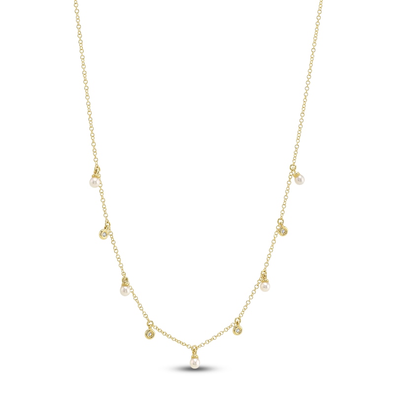Main Image 4 of Shy Creation Cultured Pearl & Diamond Accent Dangle Station Necklace 14K Yellow Gold 18"