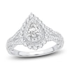 Thumbnail Image 1 of Diamond Double Halo Ring 3/4 ct tw Pear/Round 14K White Gold