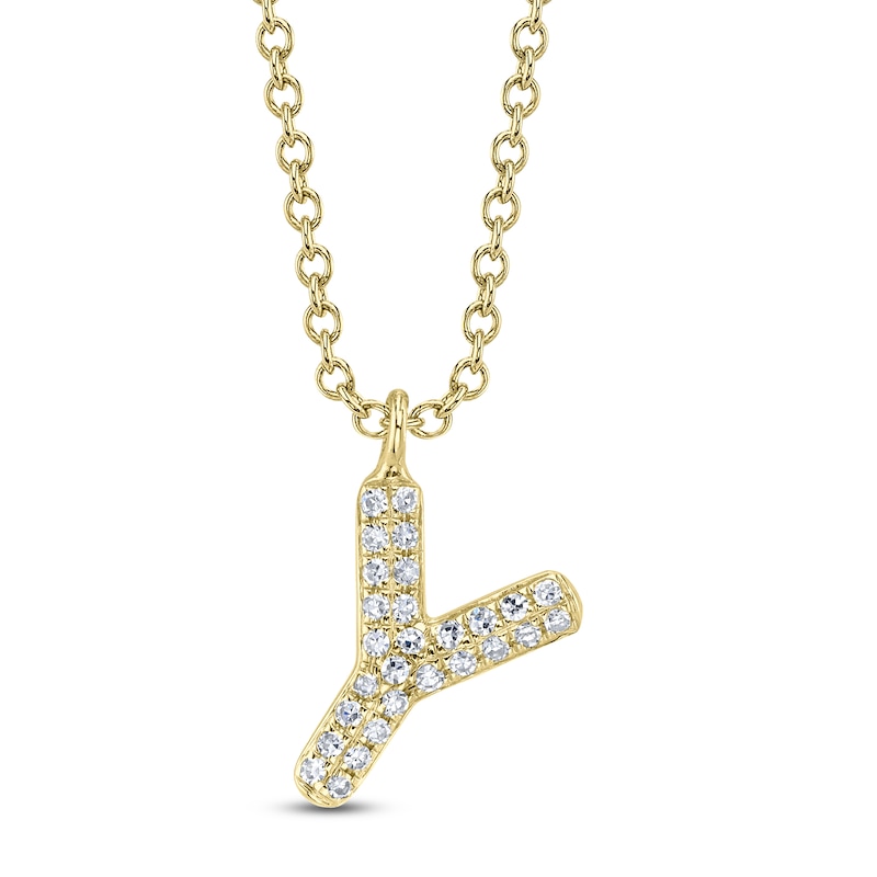 Main Image 1 of Shy Creation Bubble "Y" Diamond Initial Necklace 1/20 ct tw 14K Yellow Gold 18" SC55028332-Y