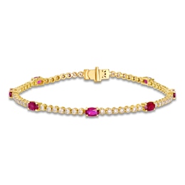 Le Vian Oval-Cut Natural Ruby Station Link Bracelet 1-3/8 ct tw Diamonds 14K Honey Gold 7"