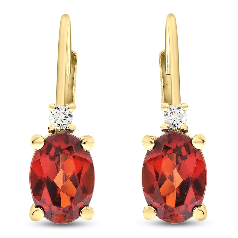 Main Image 2 of Oval-Cut Natural Garnet & Diamond Drop Earrings 1/20 ct tw 10K Yellow Gold