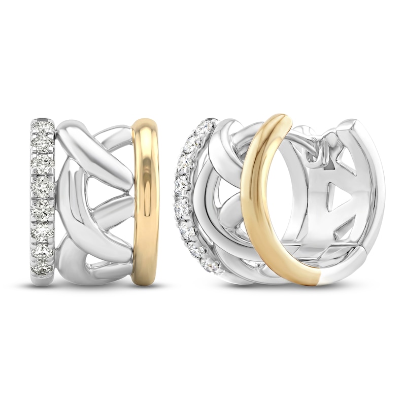 Main Image 2 of &nbsp;Unspoken Diamond Huggie Hoop Earrings 1/4 ct tw 14K Yellow Gold and Sterling Silver