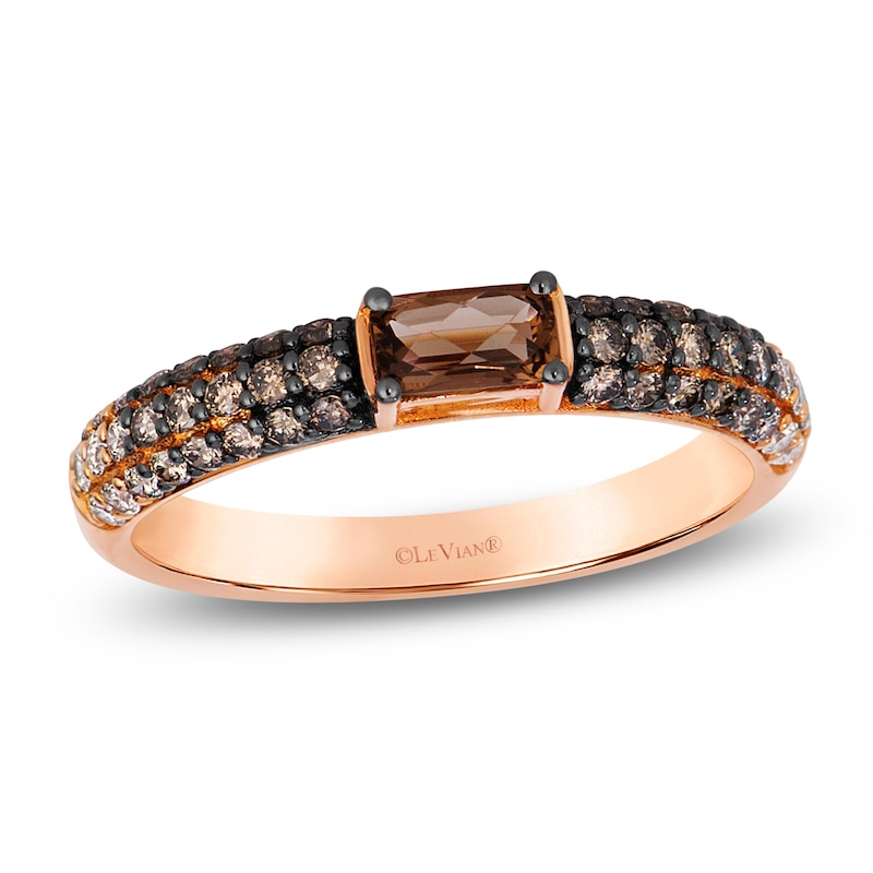 Main Image 1 of Le Vian Rectangle-Cut Natural Smoky Quartz Ring 3/8 ct tw Diamonds 14K Strawberry Gold