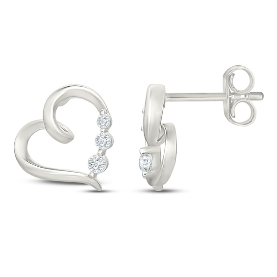 Jared Signature Diamond Tilted Heart Stud Earrings 1/8 ct tw Sterling Silver