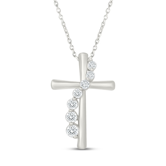 Jared Signature Diamond Cross Necklace 1/4 ct tw Sterling Silver 18"