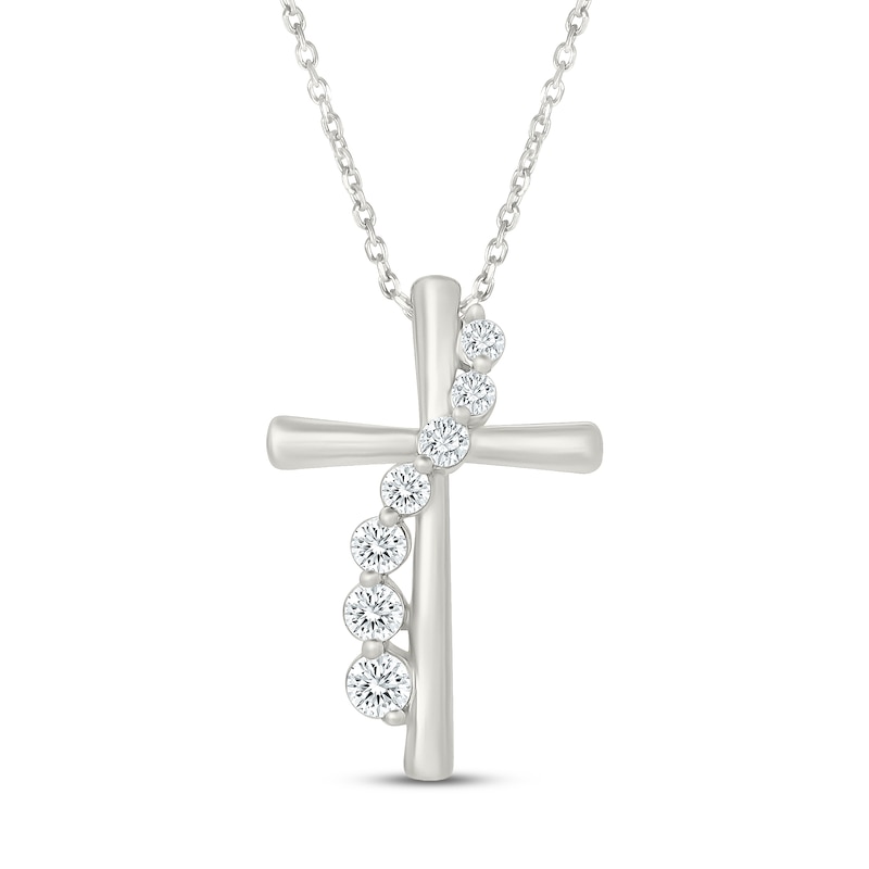 Main Image 1 of Jared Signature Diamond Cross Necklace 1/4 ct tw Sterling Silver 18"