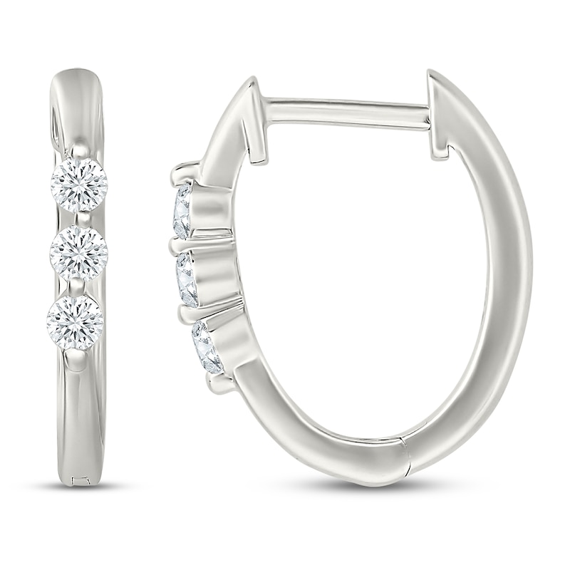 Main Image 1 of Jared Signature Diamond Three-Stone Hoop Earrings 1/5 ct tw Sterling Silver