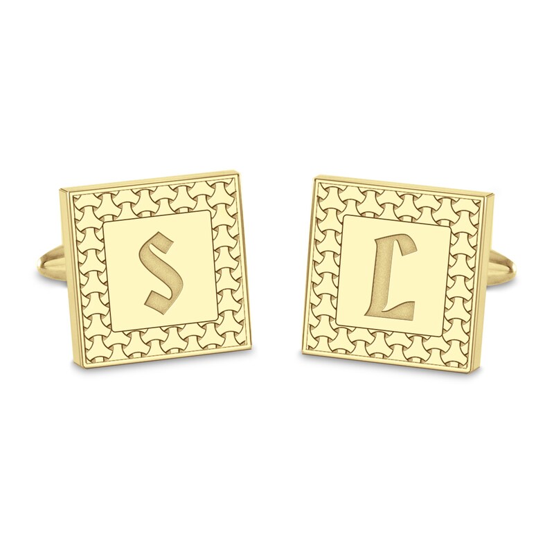 Main Image 1 of Initial Cuff Links Yellow Gold-Plated Sterling Silver 21mm
