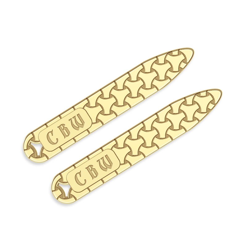 Main Image 1 of Woven Initial Collar Stay Yellow Gold-Plated Sterling Silver 9x56mm
