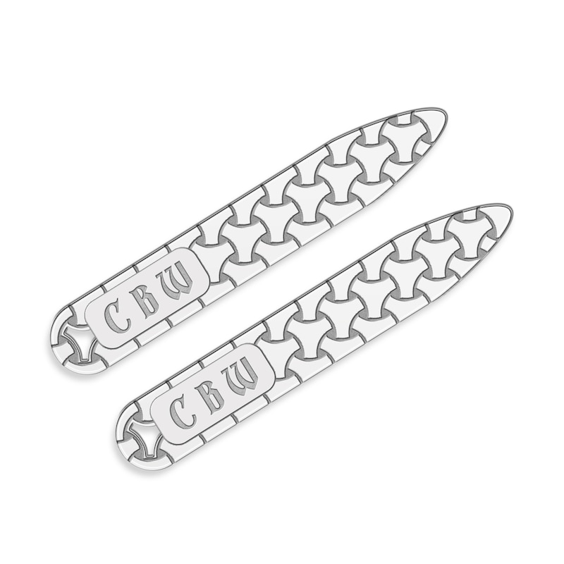 Main Image 1 of Woven Initial Collar Stay 14K White Gold 9x56mm