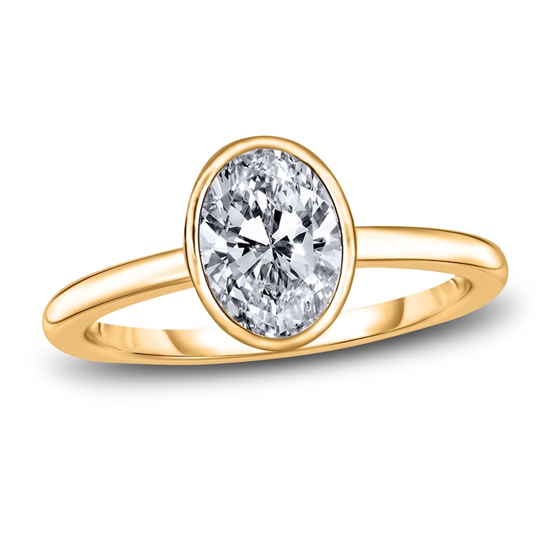 Main Image 1 of Diamond Solitaire Engagement Ring 1 ct tw Bezel-Set Oval 14K Yellow Gold (I2/I)