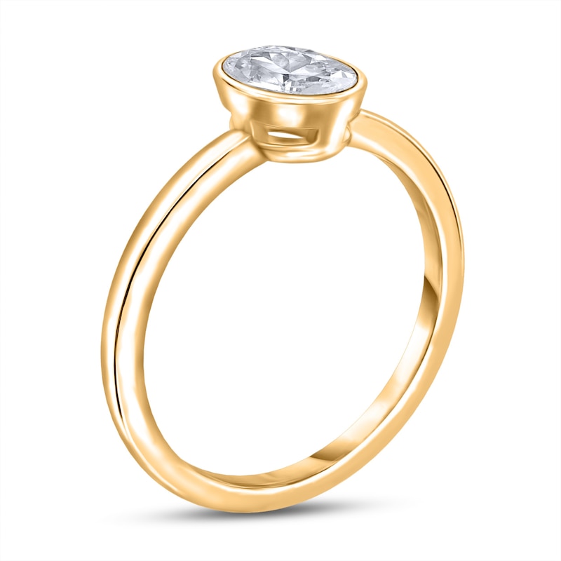 Main Image 2 of Diamond Solitaire Engagement Ring 1 ct tw Bezel-Set Oval 14K Yellow Gold (I2/I)