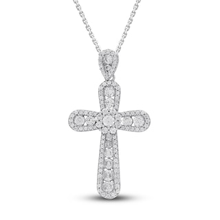 Diamond Cross Necklace 1 ct tw Round 14K White Gold 18