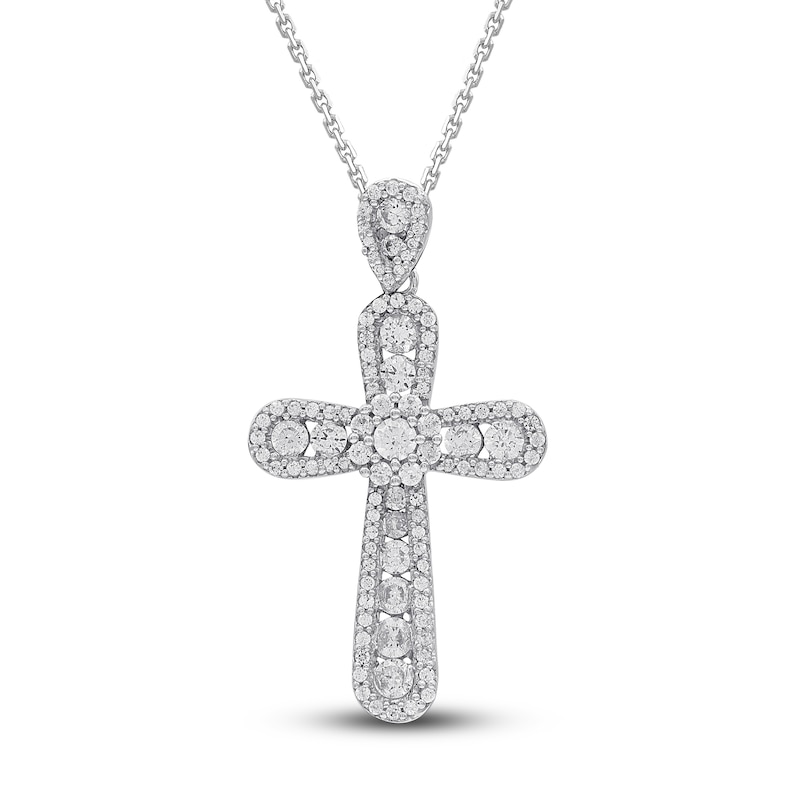 Diamond Cross Necklace 1 ct tw Round 14K White Gold 18"