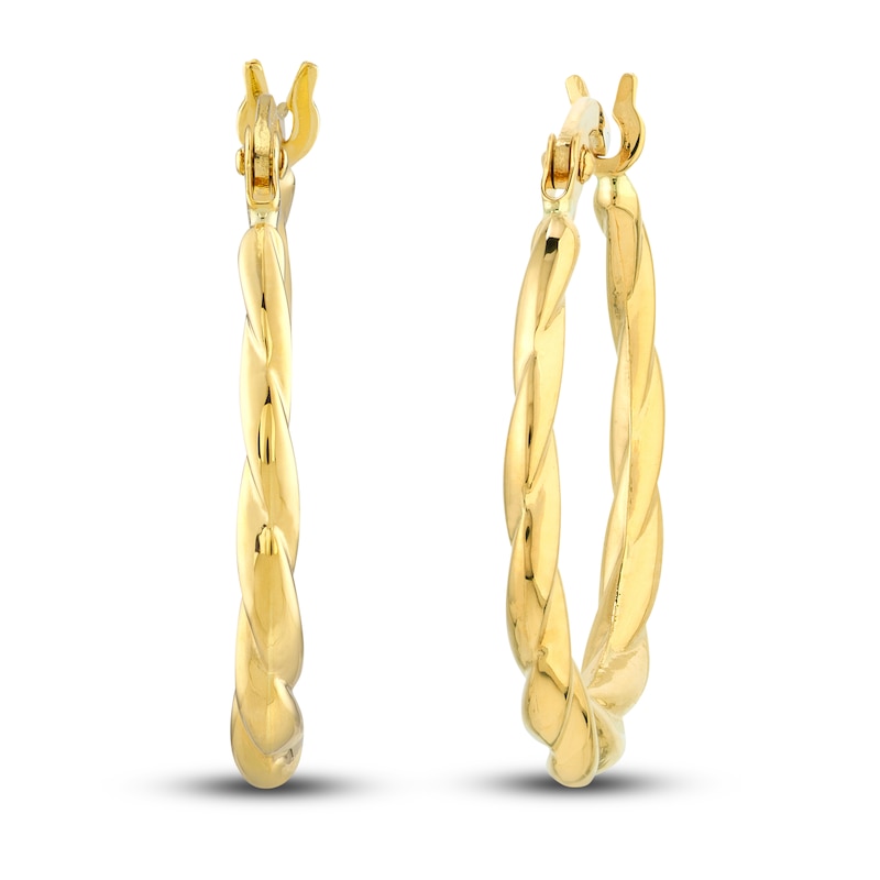 Round Twisted Hoop Earrings 14K Yellow Gold 20mm