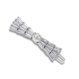 Kenneth Jay Lane Simulated Pearl Hair Pin CZ/Rhodium-Plated Brass