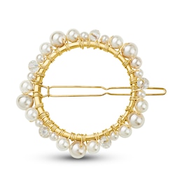 Kenneth Jay Lane Simulated Pearl Hair Pin Crystal/18K Yellow Gold-Plated Brass
