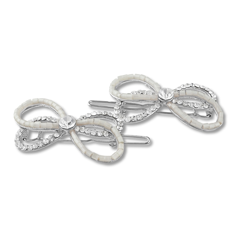 Kenneth Jay Lane Glass & Crystal Butterfly Hair Pin Rhodium-Plated Brass
