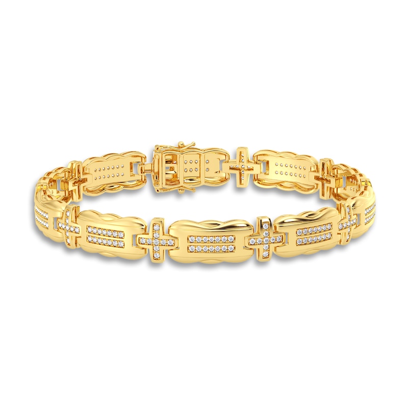 Main Image 1 of Men's Diamond Bracelet 1 ct tw Round 14K Yellow Gold 8.5"