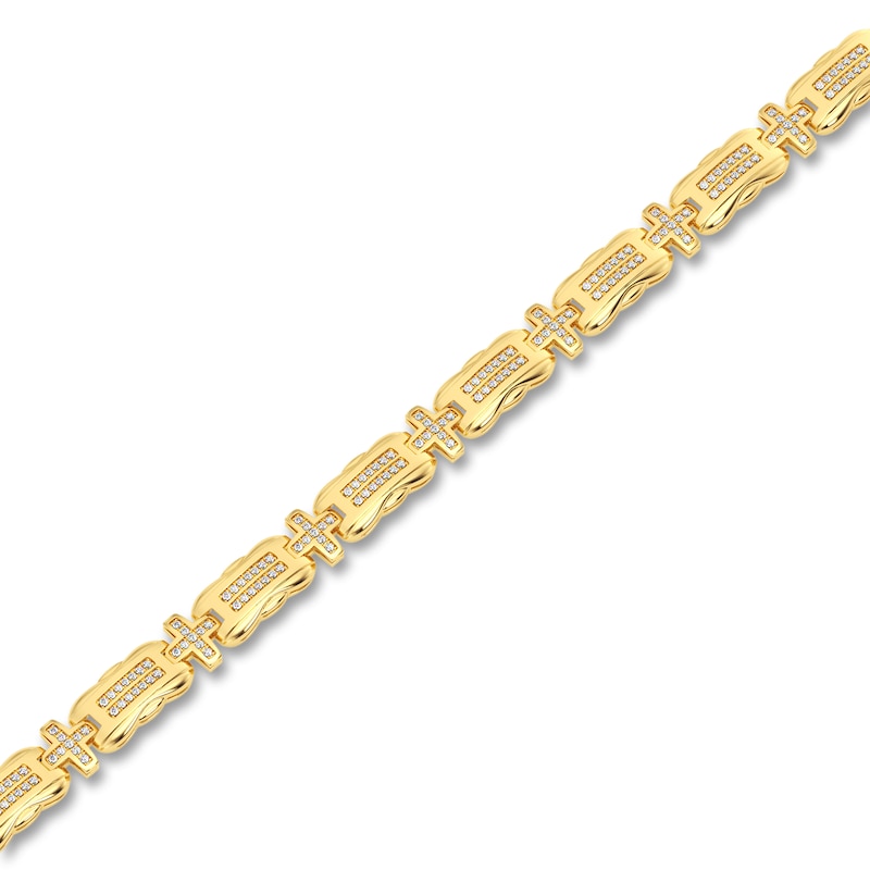 Main Image 2 of Men's Diamond Bracelet 1 ct tw Round 14K Yellow Gold 8.5"