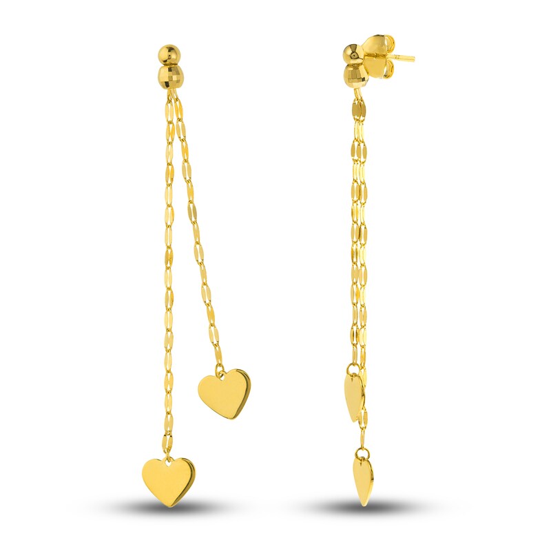 Main Image 1 of Heart Dangle Earrings 14K Yellow Gold