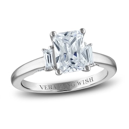 Vera Wang WISH Diamond Engagement Ring 2-1/5 ct tw Emerald/Baguette/ Round 18K White Gold