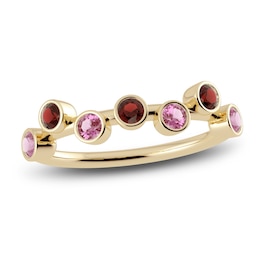 Juliette Maison Natural Pink Tourmaline & Natural Garnet Ring 10K Yellow Gold