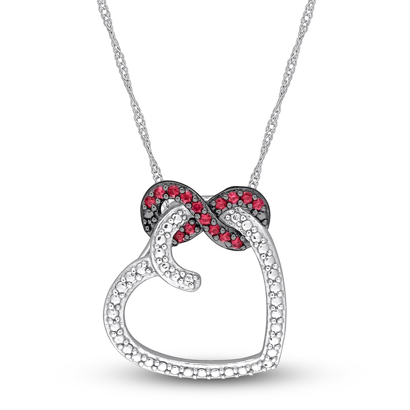 Main Image 1 of Natural Ruby Heart Necklace 10K White Gold 17"
