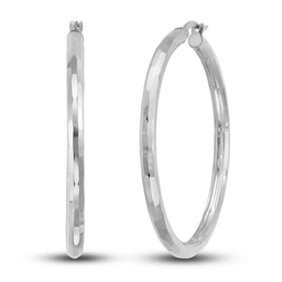 Hollow Tube Hoop Earrings 10K White Gold 42.4mm