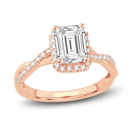 Lab-Grown Diamond Engagement Ring 2-1/3 ct tw Emerald/Round 14K Rose Gold