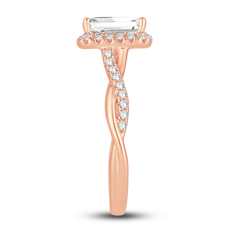 Main Image 2 of Lab-Grown Diamond Engagement Ring 2-1/3 ct tw Emerald/Round 14K Rose Gold