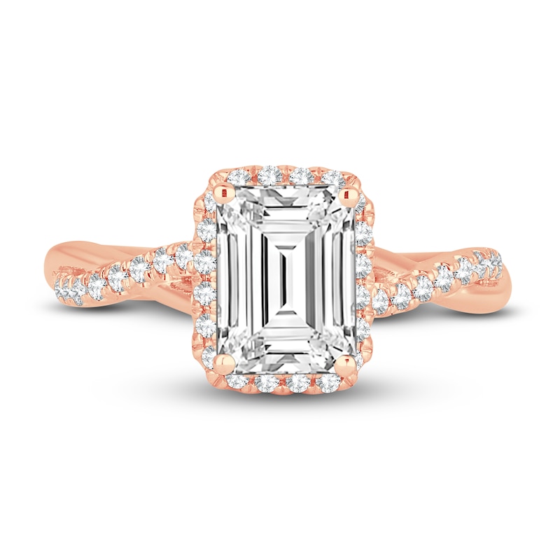 Main Image 3 of Lab-Grown Diamond Engagement Ring 2-1/3 ct tw Emerald/Round 14K Rose Gold