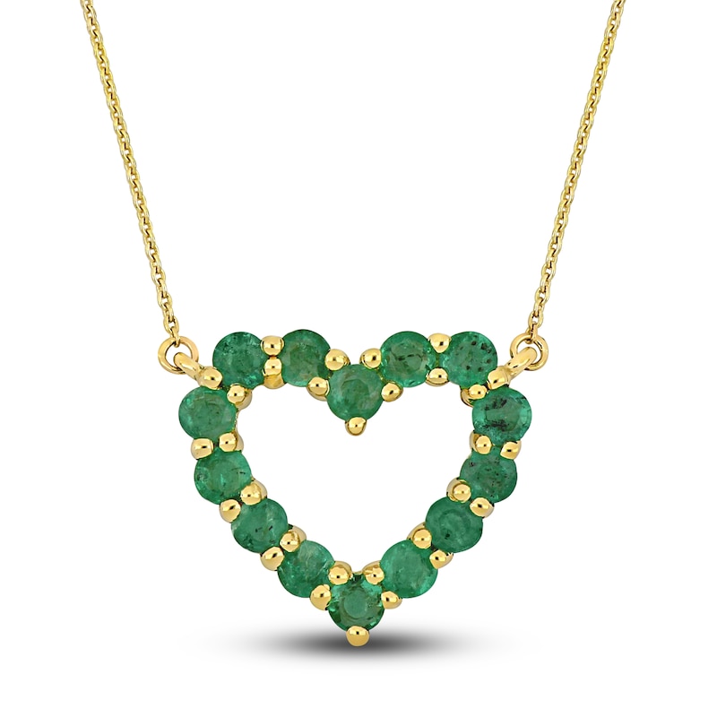 Main Image 1 of Natural Emerald Heart Necklace 10K Yellow Gold 17"
