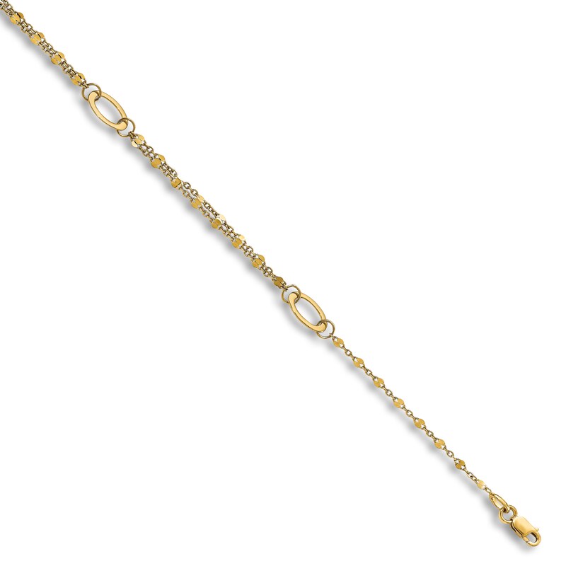 High-Polish Mirror Link Anklet 14K Yellow Gold 10"