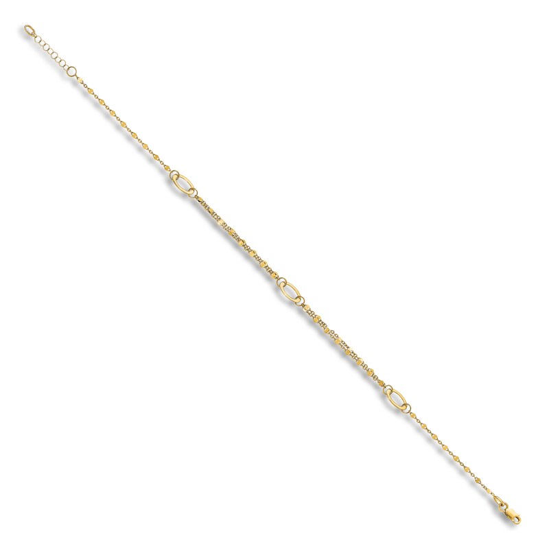 High-Polish Mirror Link Anklet 14K Yellow Gold 10"