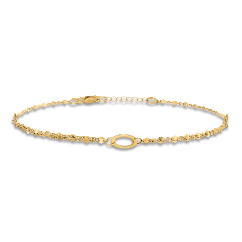 High-Polish Mirror Link Anklet 14K Yellow Gold 10"