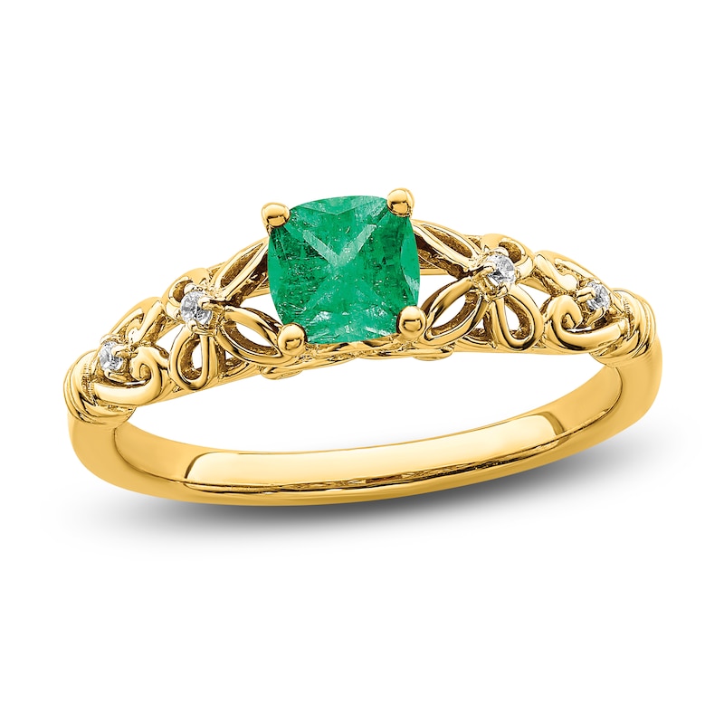 Main Image 1 of Natural Emerald Ring Diamond Accents 14K Yellow Gold