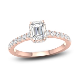 Diamond Engagement Ring 1-1/2 ct tw Emerald/Round 14K Rose Gold