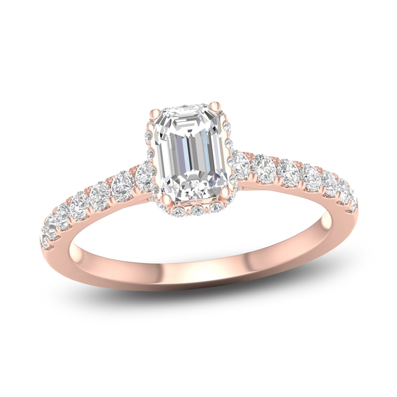 Main Image 1 of Diamond Engagement Ring 1-1/2 ct tw Emerald/Round 14K Rose Gold