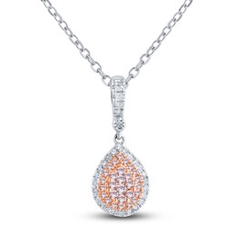Pink Diamond Pendant Necklace 1/5 ct tw Round 14K Two-Tone Gold 18"
