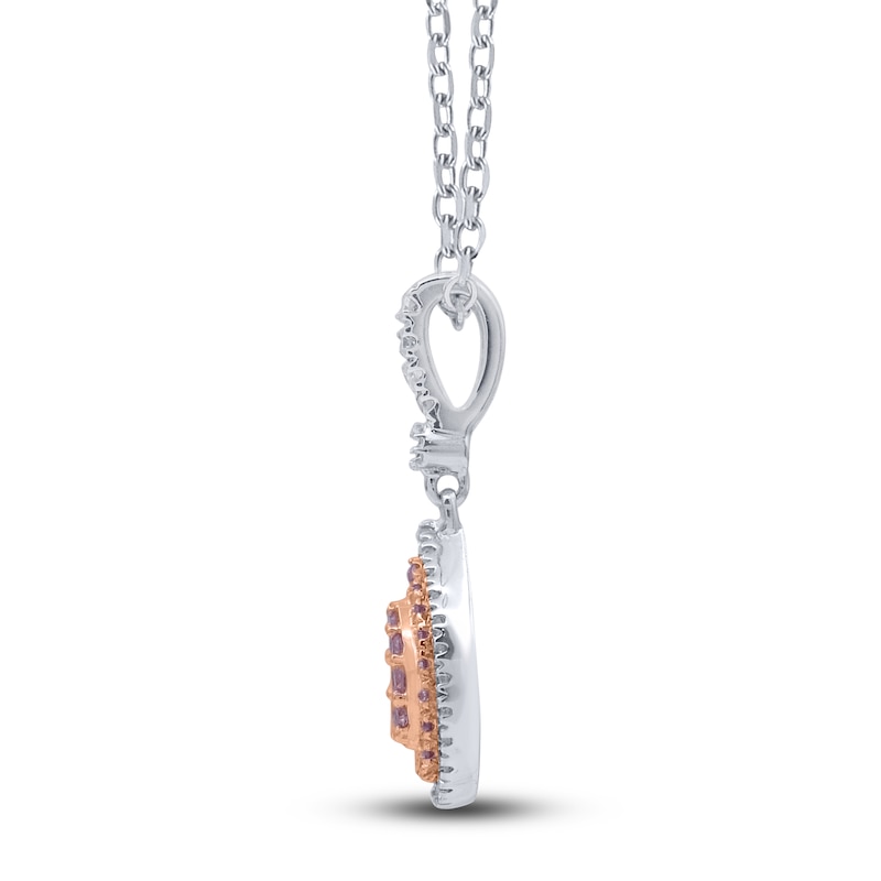 Main Image 2 of Pink Diamond Pendant Necklace 1/5 ct tw Round 14K Two-Tone Gold 18"