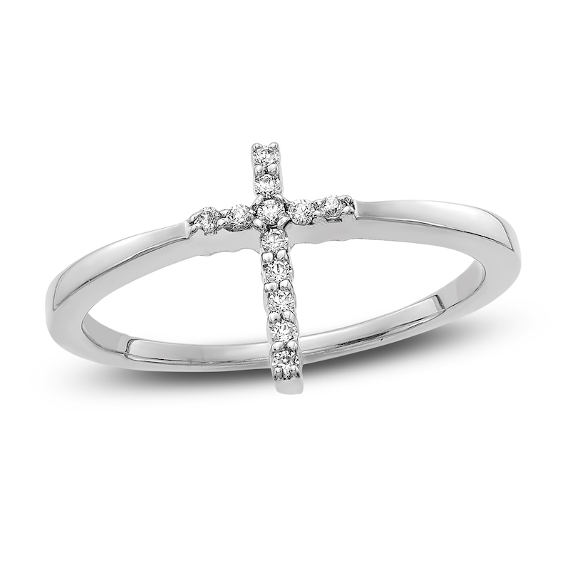 Main Image 1 of Diamond Cross Ring 1/15 ct tw Round 14K White Gold